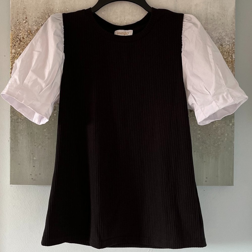 Laundry by Shelli Segal Ribbed Puff Sleeve Top (NWT)
